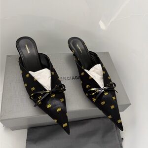 Balenciaga Black Mules with Yellow Logo